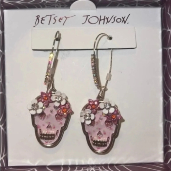 BETSEY JOHNSON SET Sugar Skull Mexican Day of the Dead Earrings & Necklace NWT - Picture 4 of 7